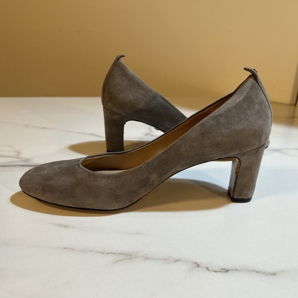 Coach Pumps Suede High Heels Almond Toe Logo One Point Size 9 - Picture 3 of 10